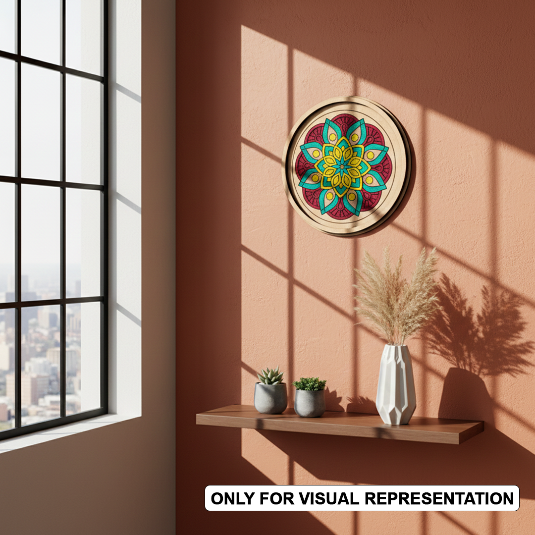 Bordered painted pre marked MDF round base with detailed mandala design for DIY painting and craft projects hanging on wall