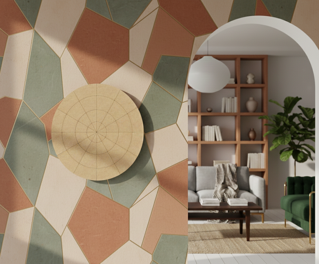 Bordered pre marked MDF round base with dense radial grid for mandala and precision DIY art projects hanging on wall