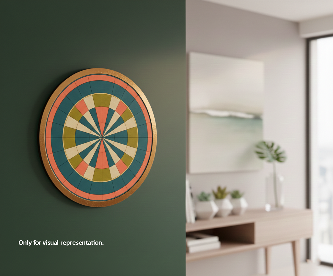 Bordered painted pre marked MDF round base with dense radial grid for mandala and precision DIY art projects hanging on wall