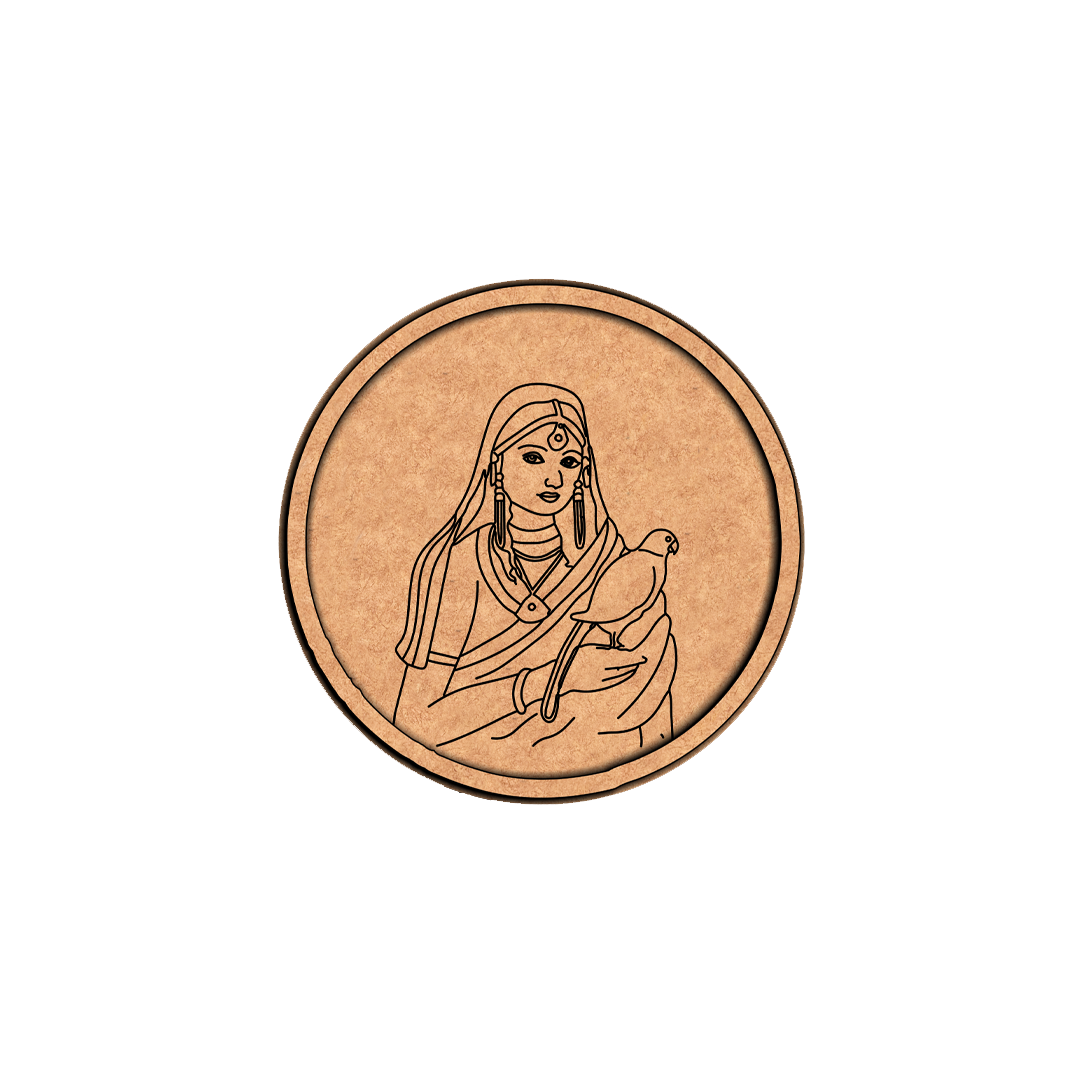 Bordered pre marked MDF round base with lady holding bird design for DIY painting and craft projects