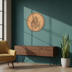 Bordered pre marked MDF round base with lady holding bird design for DIY painting and craft projects hanging on wall