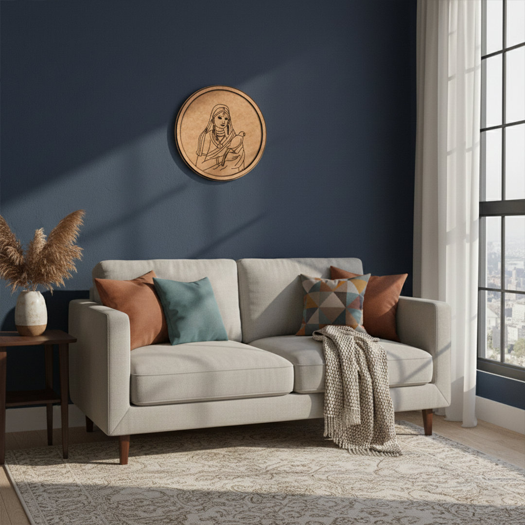 Bordered pre marked MDF round base with lady holding bird design for DIY painting and craft projects hanging on wall