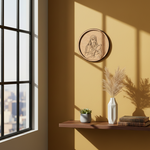 Bordered pre marked MDF round base with lady holding bird design for DIY painting and craft projects hanging on wall