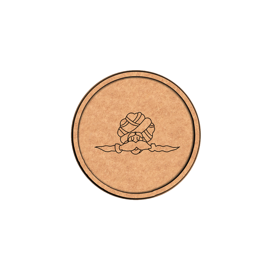 Bordered pre marked MDF round base with Rajasthani man folk art design for DIY painting and craft projects