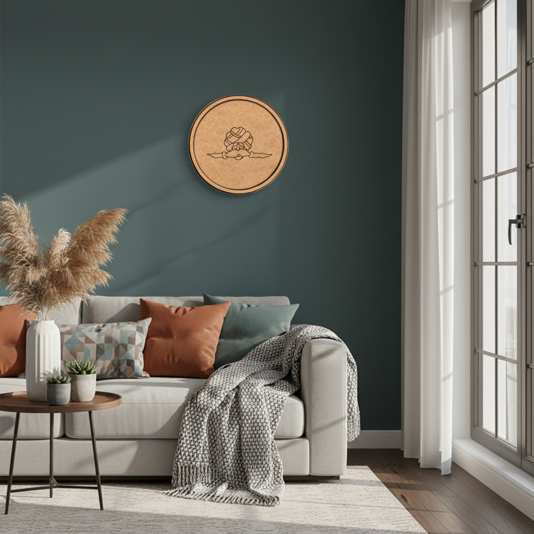 Bordered pre marked MDF round base with Rajasthani man folk art design for DIY painting and craft projects hanging on wall