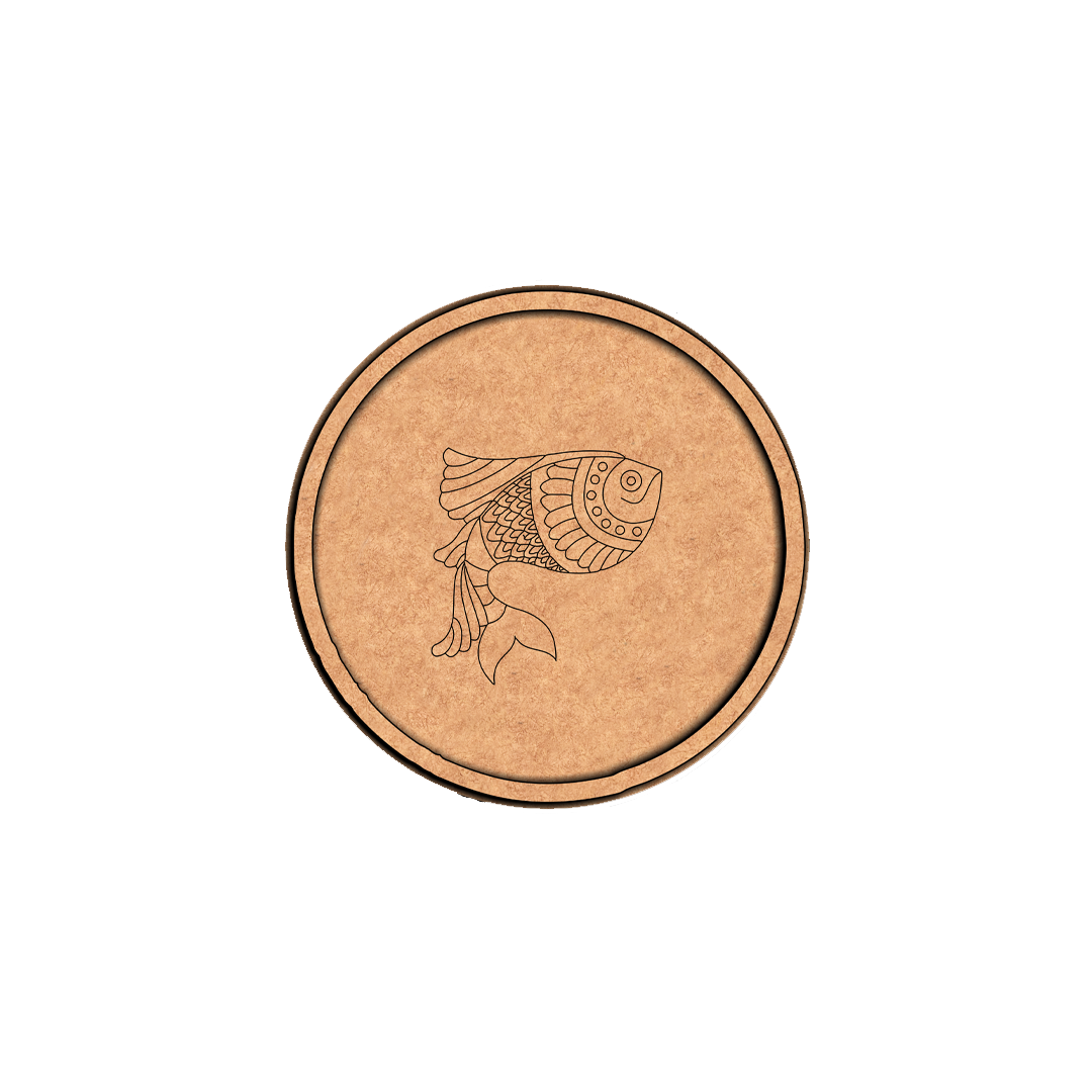Bordered pre marked MDF round base with fish design for DIY painting and craft projects