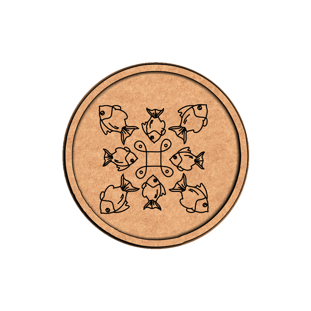 Bordered pre marked MDF round base with fish mandala design for DIY painting and craft