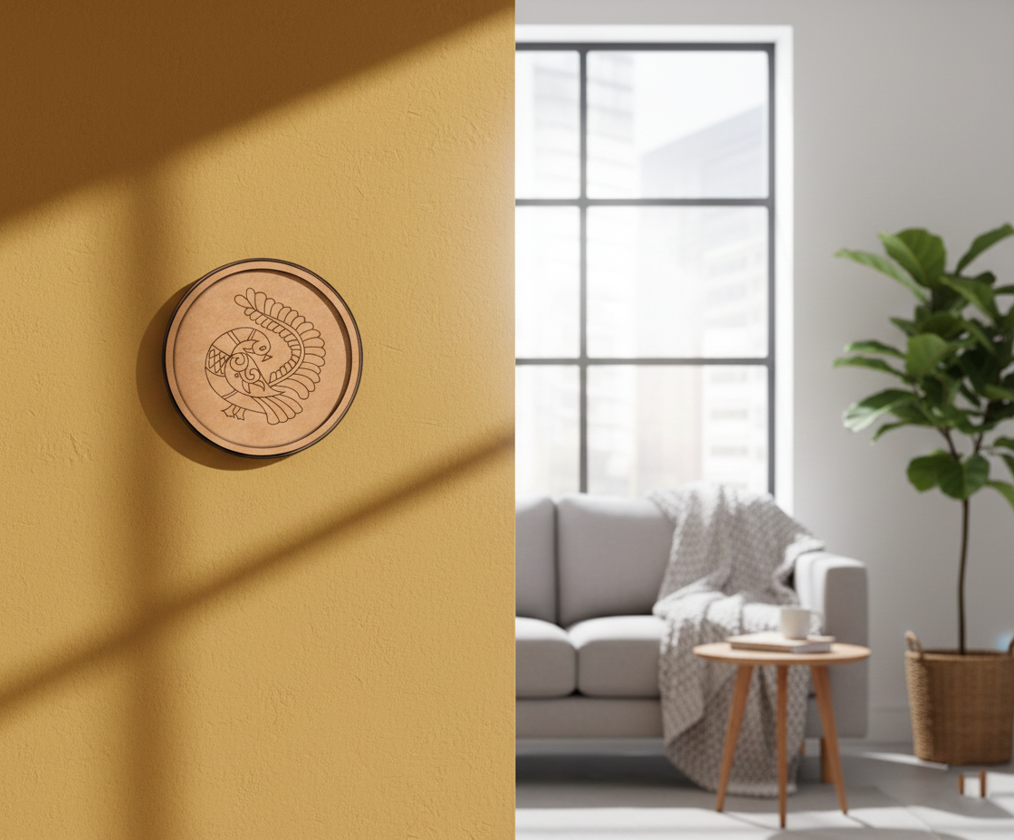 MDF Peacock Motif Bordered Pre Marked DIY Craft Base