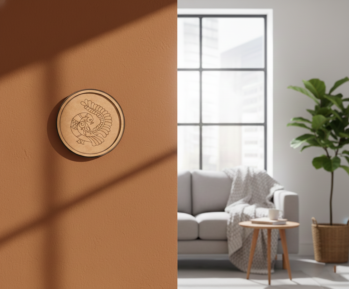 MDF Peacock Motif Bordered Pre Marked DIY Craft Base