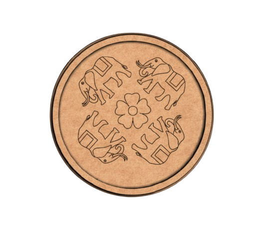 Bordered pre marked MDF round base with elephant circle motif for DIY painting and craft projects