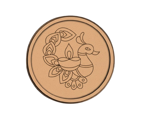 Bordered pre marked MDF round base with diya and peacock motif for DIY painting and craft projects