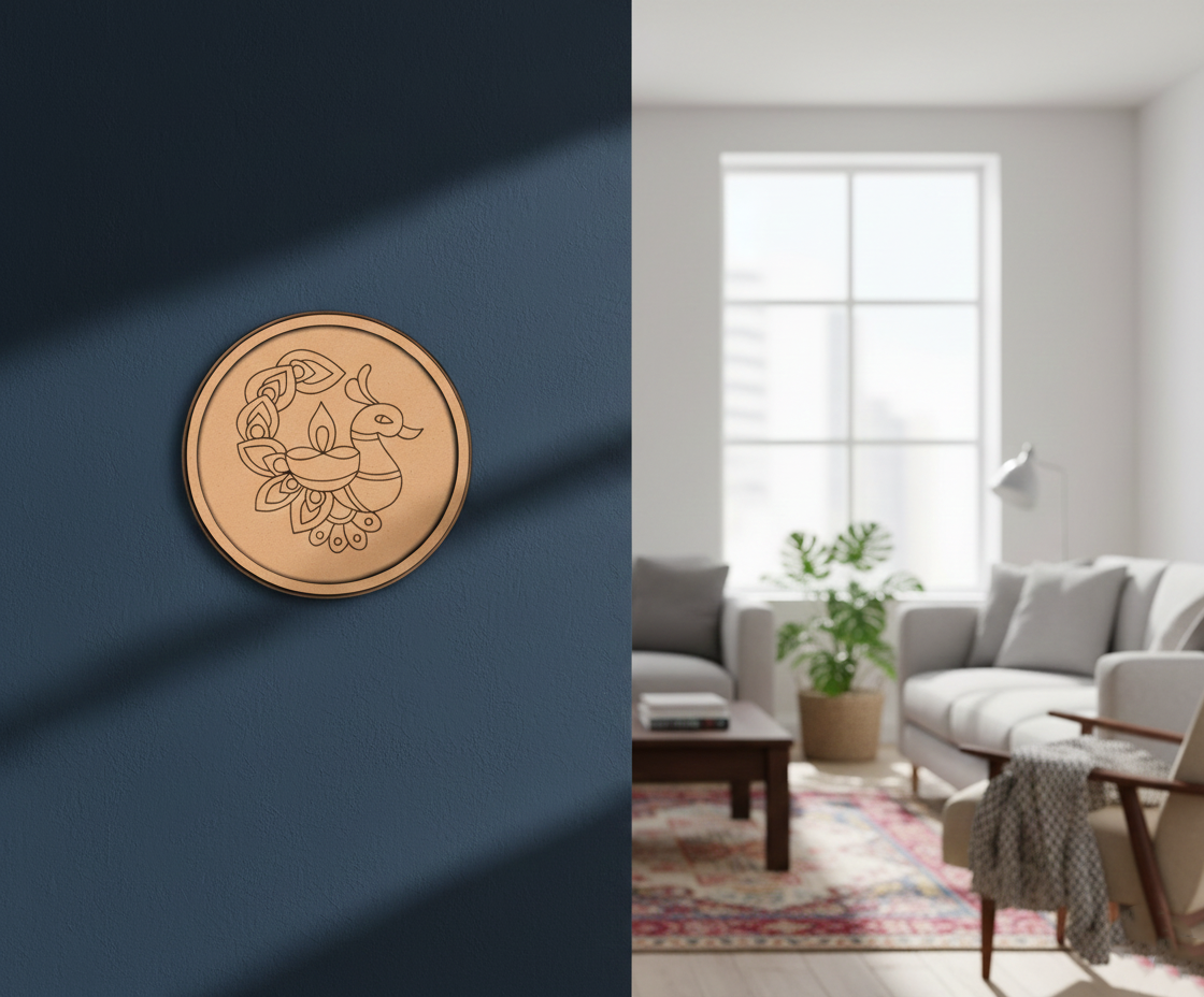 -MDF Diya Peacock Bordered Pre Marked DIY Craft Base