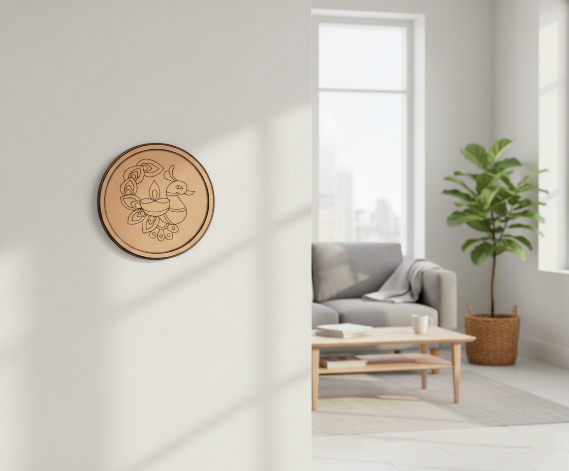 -MDF Diya Peacock Bordered Pre Marked DIY Craft Base