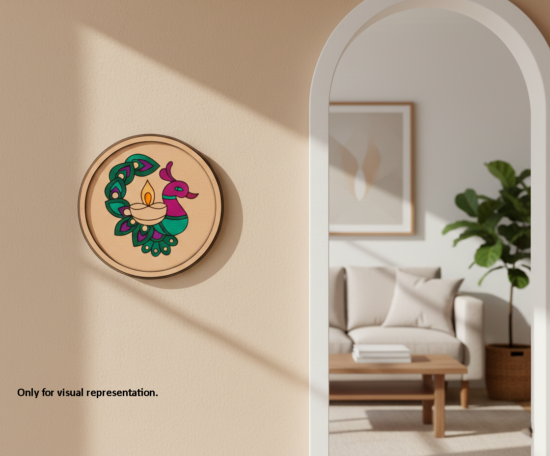 -MDF Diya Peacock Bordered Pre Marked DIY Craft Base