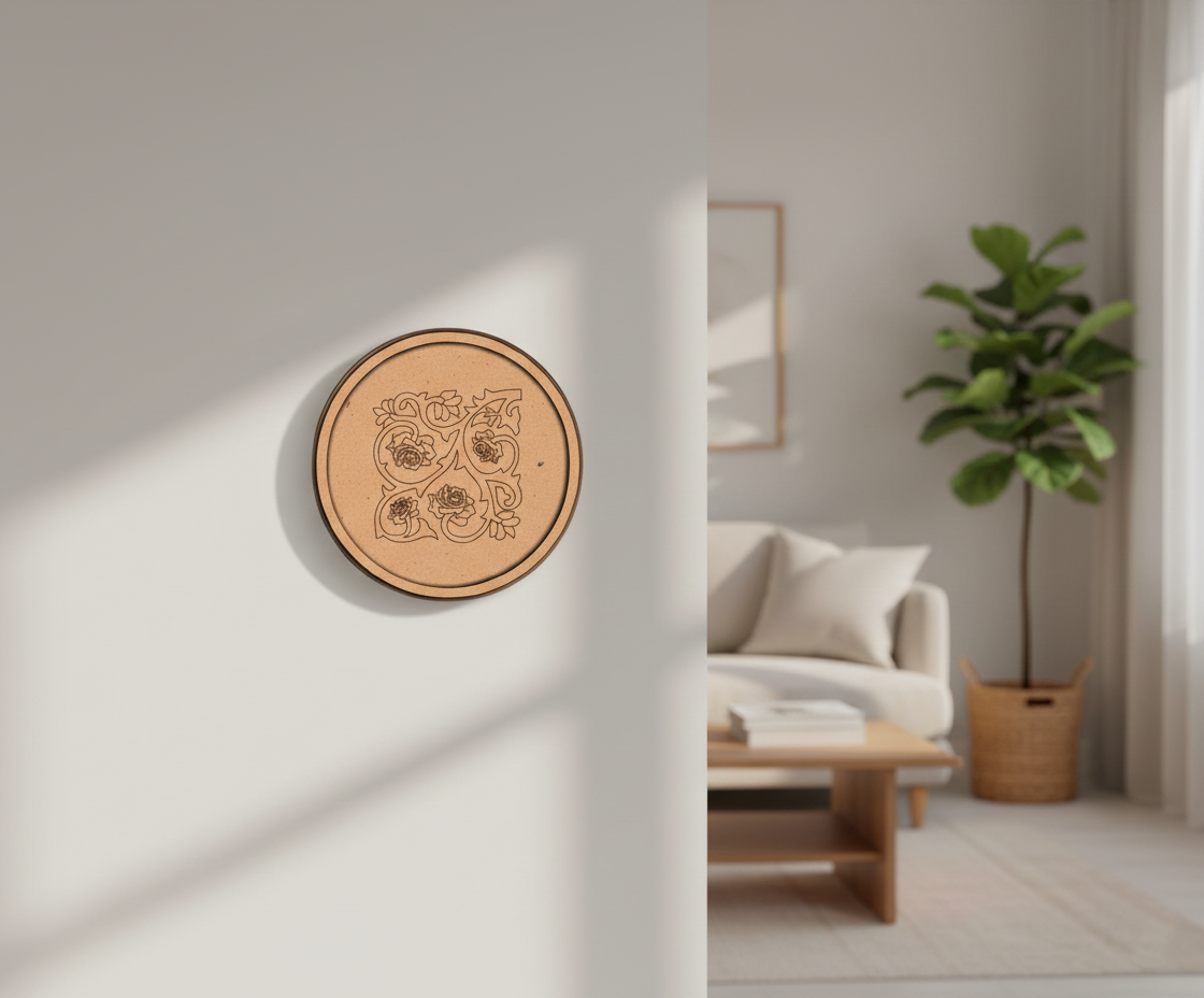 Bordered pre marked MDF round base with rose vine floral design for DIY painting and craft projects hanging on wall