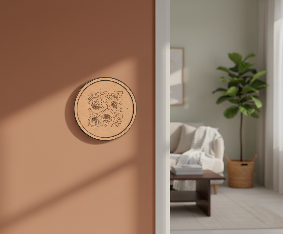 Bordered pre marked MDF round base with rose vine floral design for DIY painting and craft projects hanging on wall