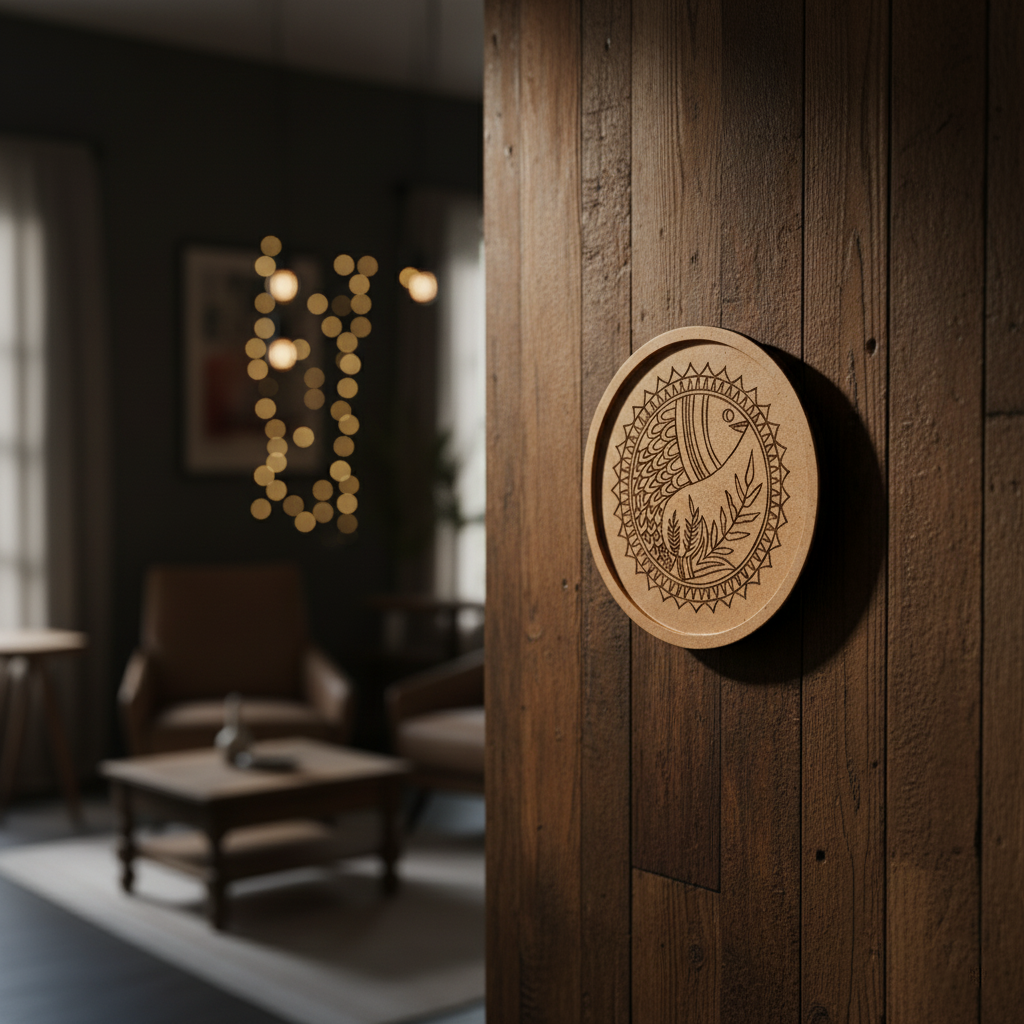 textured wall with fish design engraved MDF wall art
