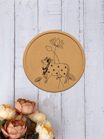  MDF cow and lotus wall art background on white wall.