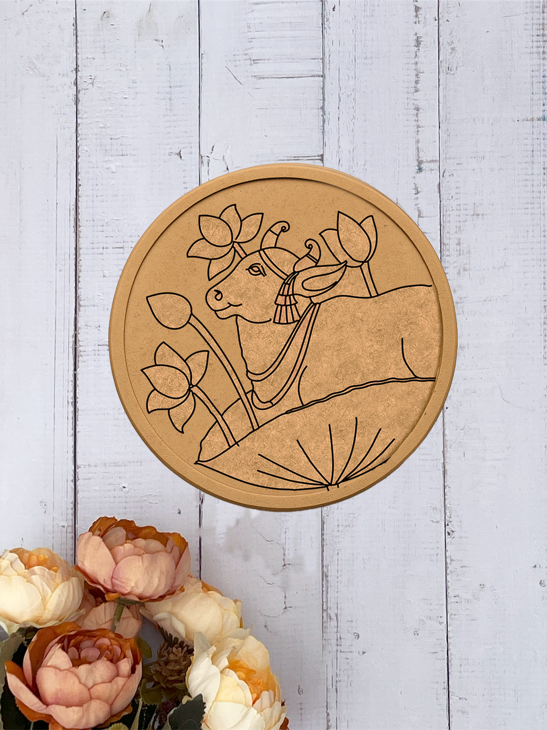 MDF Nandi with lotus wall art 