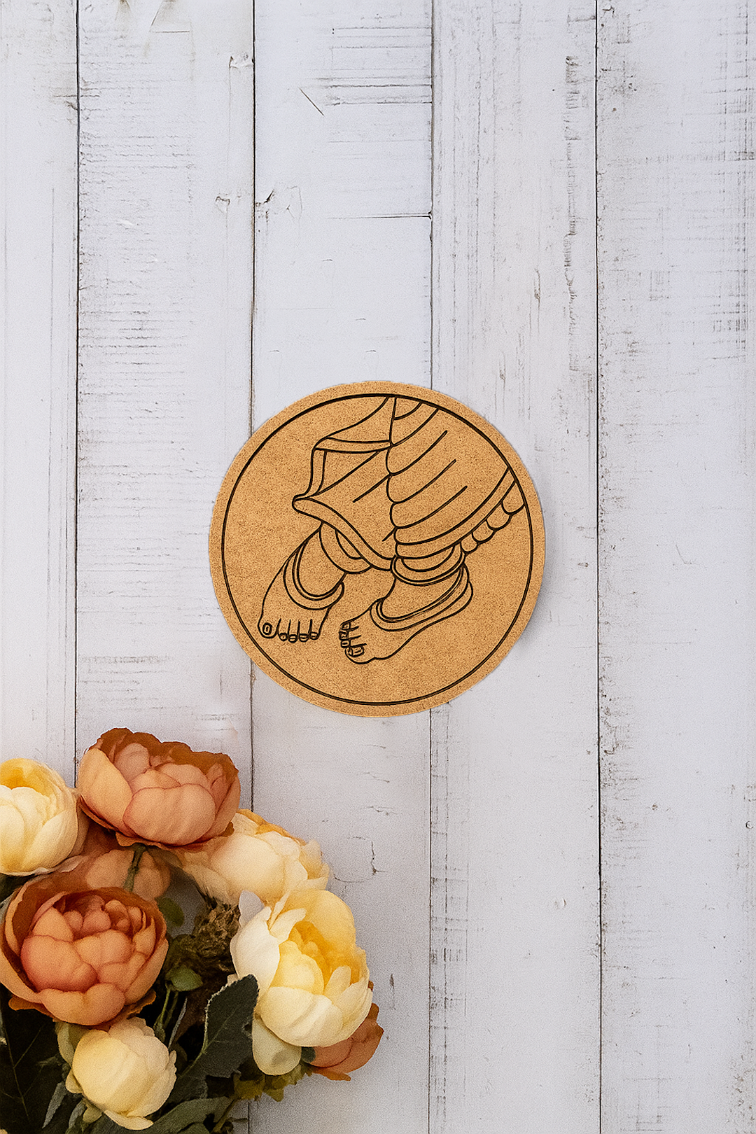MDF feet wall art mounted on wooden panel 