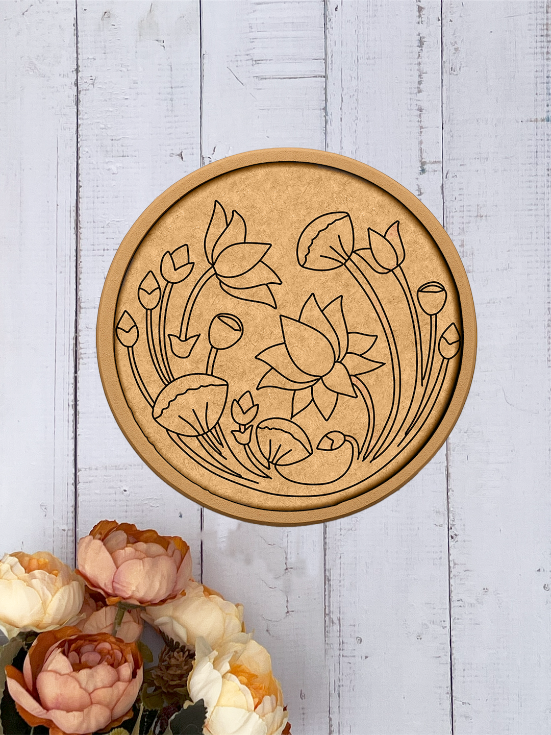 MDF lotus flower wall art on white wall 