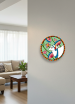 Hand-painted MDF cow wall art with colorful lotus and green background.