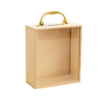 Gold rectangular box with a handle on a white background