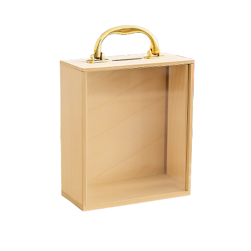 Gold rectangular box with a handle on a white background