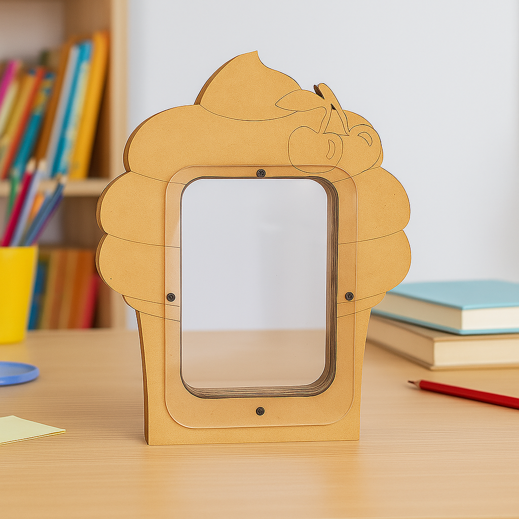 Cupcake-shaped MDF piggy bank with transparent window, cute coin saving box for kids and adults