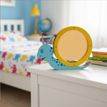 DIY MDF snail-shaped Money Bank on a dresser in a child's bedroom