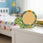 DIY MDF snail-shaped Money Bank on a dresser in a child's bedroom