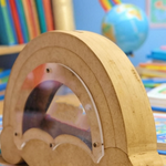 MDF rainbow-shaped piggy bank with transparent window, eco-friendly money saving box for kids and adults