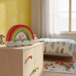 Colorful rainbow coin bank with clouds on drawer