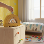 Plain rainbow-shaped coin bank on drawer