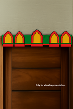 Colorful 5-arch MDF toran painted with vibrant red, yellow, and green for festive doorway decoration – visual representation.