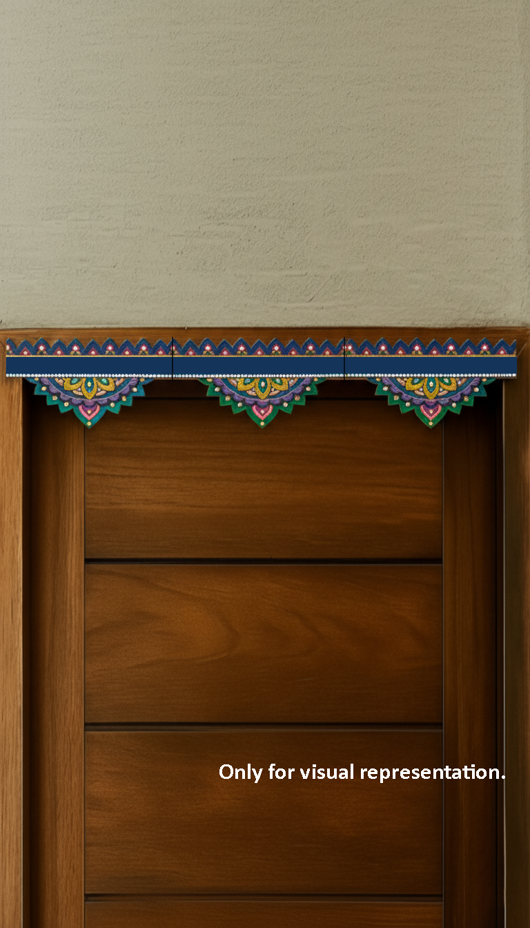 Colorful painted mandala drop MDF toran with vibrant festive patterns – visual representation for doorway decoration.