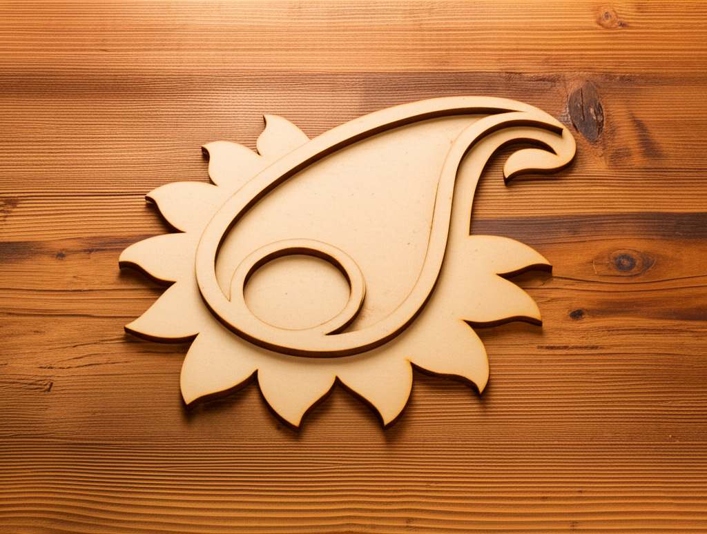 Ready-to-use paisley sunflower MDF platter on wooden surface.