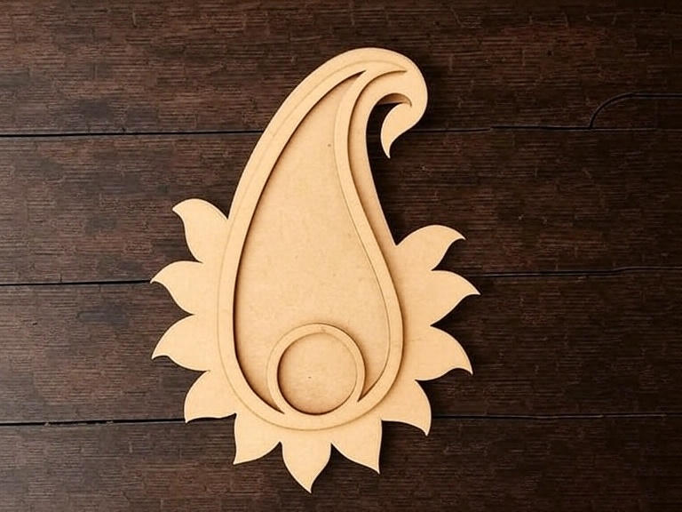Ready-to-use paisley sunflower MDF platter on wooden surface.