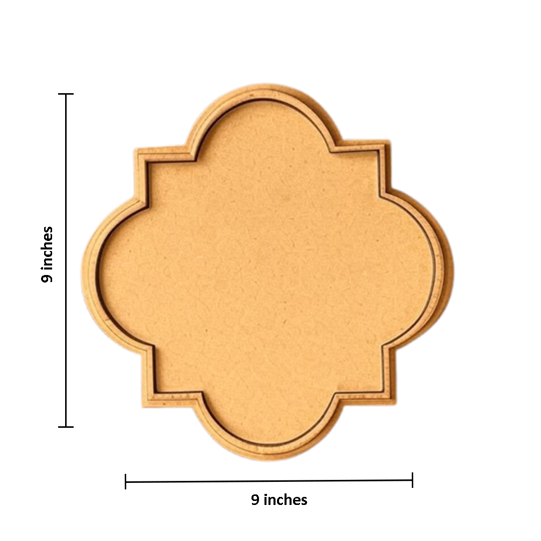 MDF clover rangoli base with dimensions shown