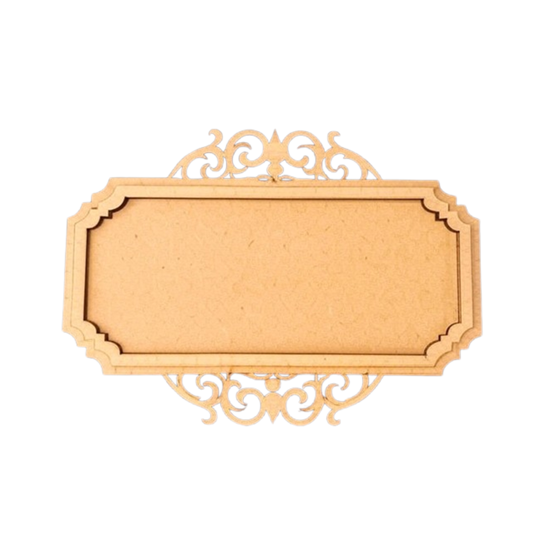 MDF rectangular nameplate base with decorative top and bottom design.