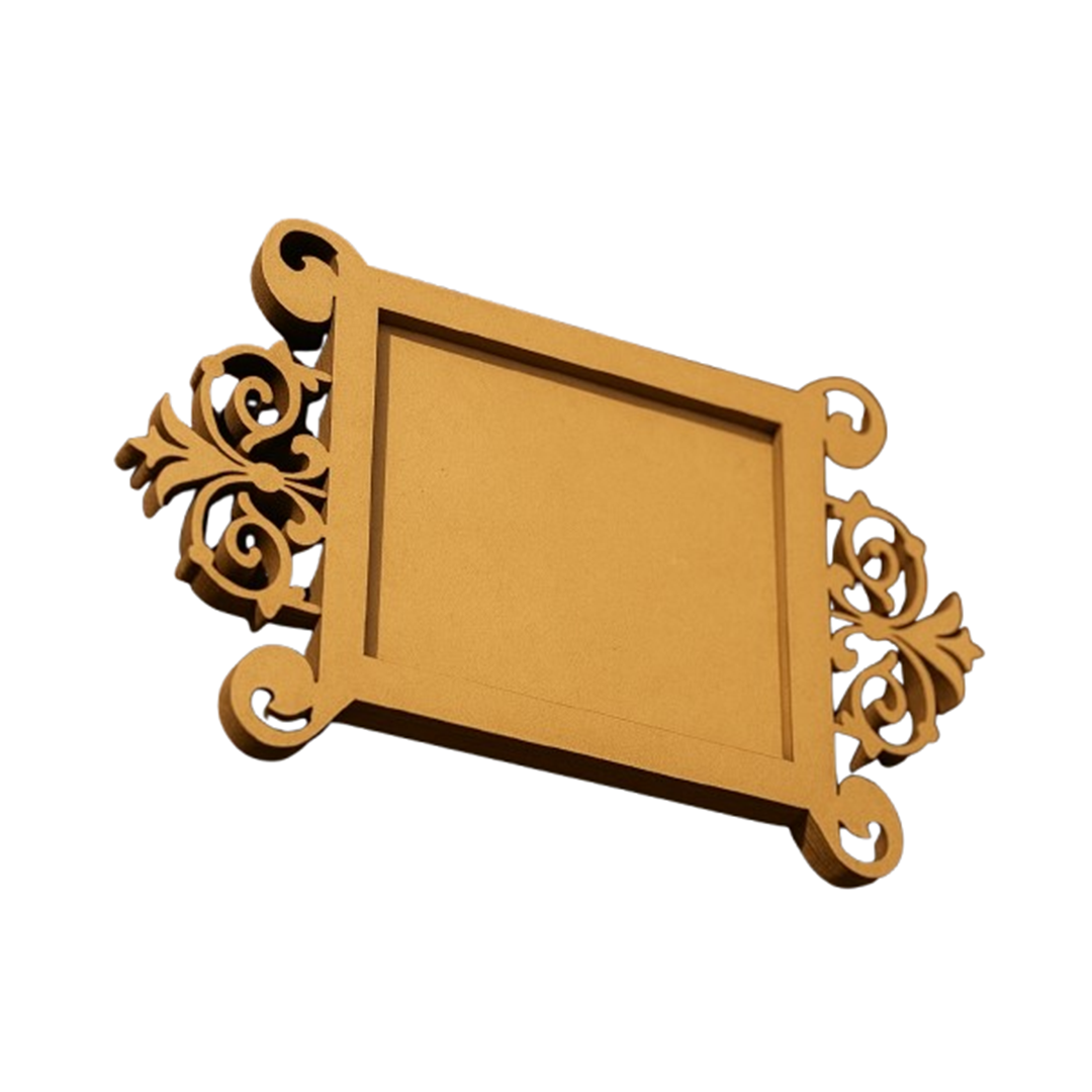 Decorative MDF platter with intricate designs on a white background
