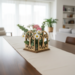 MDF holder with fresh flowers arranged inside