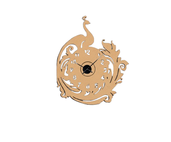 Decorative DIY MDF wall clock with intricate design on a white background