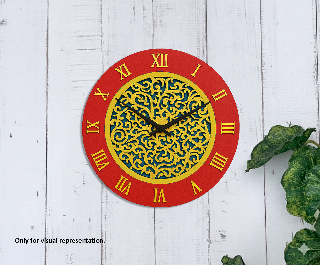 A vibrant red and gold version with a decorative cutwork design, ready to hang and instantly enhance your décor