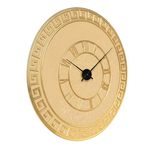Gold decorative DIY wall clock with Roman numeral markers on a white background