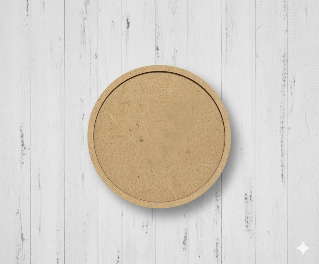 Round MDF Shadow wall clock disc on a light wooden surface