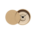 Round Shadow wall clock with a mdf  face and brown casing on a white background