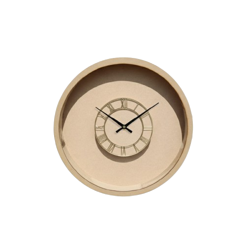 MDF Shadow wall clock with Roman numeral design on a white background