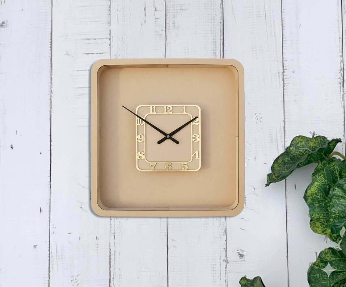 Modern square MDF Shadow wall clock with hollow numbers and black hands