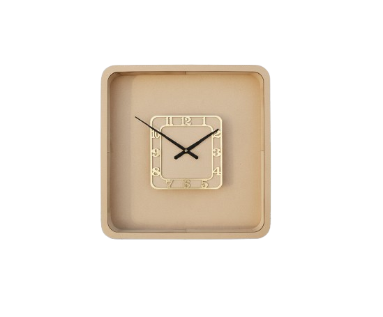 Square Shadow wall clock with beige frame and beige background on a white background